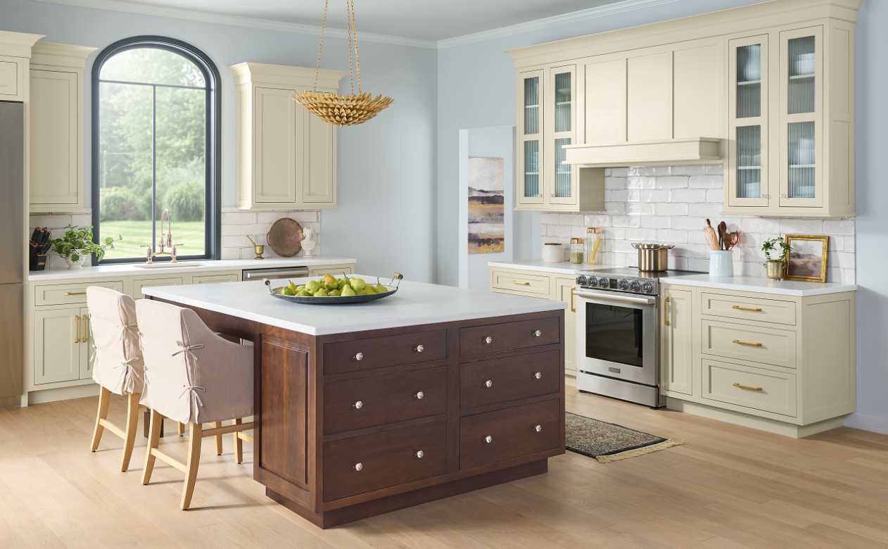 Kiba kitchen with wooden island and storage drawers